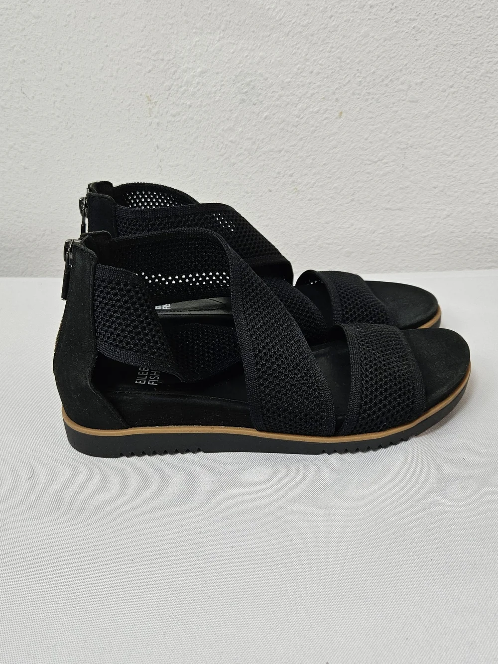 Eileen Fisher Kitts Recycled Stretch Knit Sandal Size 7.5 Black Minimalist